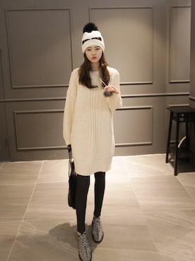 「フィッシャーマンニット」｜NIPONJJUYAさん（レディース・165cm）の冬コーディネート