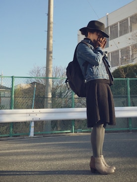 「ニットアップ」｜「アイテム（デニムジャケット）」を使った、natchiさん（レディース・158cm）の冬コーディネート