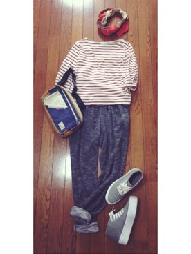 「アイテム（ボディバッグ/ウエストポーチ、ブルー系）」を使った、yanoさん（レディース・152cm）の夏コーディネート