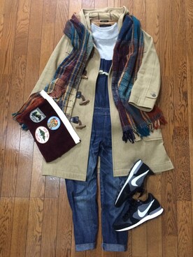 「リブニット」｜「アイテム（ダッフルコート）」を使った、yanoさん（レディース・152cm）の冬コーディネート