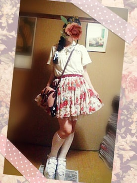「花柄 スカート」｜「アイテム（その他シューズ）」を使った、朱猫さん（レディース・157cm）の夏コーディネート