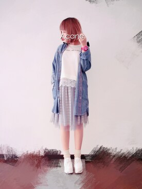 「アイテム（アナログ腕時計、ピンク系）」を使った、Acane.さん（レディース・155cm）の秋コーディネート