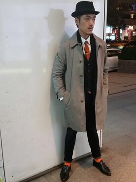 「A.P.C.（アーペーセー）のアイテム（ピーコート）」を使った、Shu Han Changさん（メンズ・180cm）の冬コーディネート