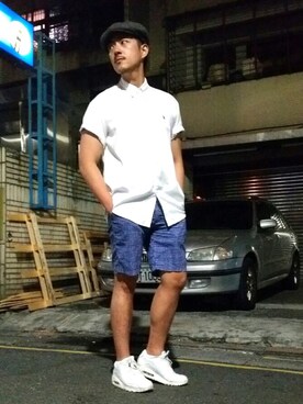 「blue」｜「アイテム（カーゴパンツ）」を使った、Shu Han Changさん（メンズ・180cm）の夏コーディネート
