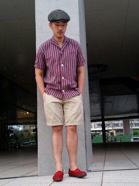 「red」｜「アイテム（モカシン/デッキシューズ）」を使った、Shu Han Changさん（メンズ・180cm）の秋コーディネート