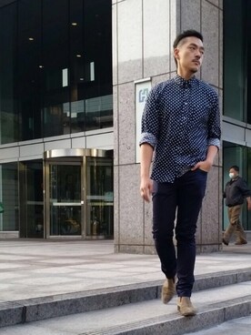 「Alexander McQueen（アレキサンダーマックイーン）のアイテム（ブーツ）」を使った、Shu Han Changさん（メンズ・180cm）の秋コーディネート