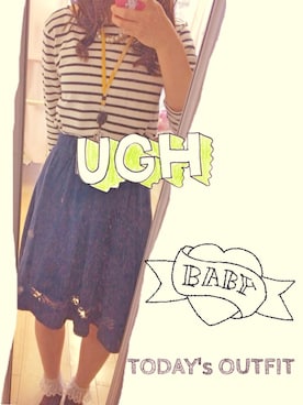 「earth music&ecology（アースミュージックアンドエコロジー）の裏毛レースMIXスカート（スカート、ブルー系）」を使った、だつさん（レディース・160cm）の夏コーディネート