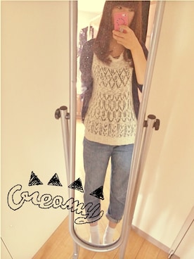 「JEANASIS（ジーナシス）の(JEANASIS)ラウンドビーズキャミタンク/518462（タンクトップ、グリーン系）」を使った、だつさん（レディース・160cm）の夏コーディネート