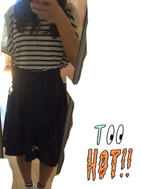 「earth music&ecology（アースミュージックアンドエコロジー）の裏毛レースMIXスカート（スカート、ブルー系）」を使った、だつさん（レディース・160cm）の夏コーディネート