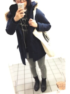 「MOUSSY（マウジー）のアイテム（モッズコート）」を使った、MAISさん（レディース・155cm）の冬コーディネート