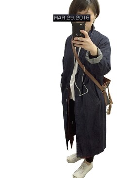 「赤チェック」｜「アイテム（デニムジャケット）」を使った、MAISさん（レディース・155cm）の春コーディネート