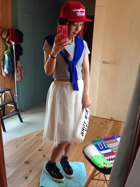 「ジャパンブルー」｜「アイテム（キャップ）」を使った、かおりりいさん（レディース・150cm）の夏コーディネート