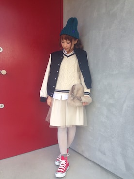 「Ray BEAMS（レイビームス）のアイテム（ブルゾン）」を使った、かおりりいさん（レディース・150cm）の冬コーディネート