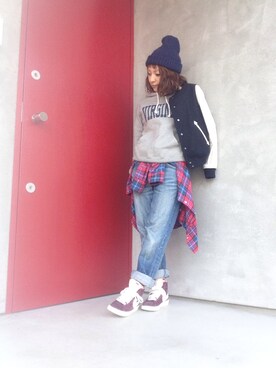 「Ray BEAMS（レイビームス）のアイテム（ブルゾン）」を使った、かおりりいさん（レディース・150cm）の冬コーディネート