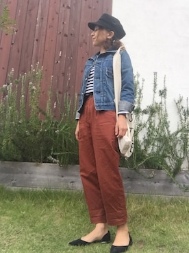 「エコバッグ」｜「アイテム（キャスケット）」を使った、かおりりいさん（レディース・150cm）の秋コーディネート