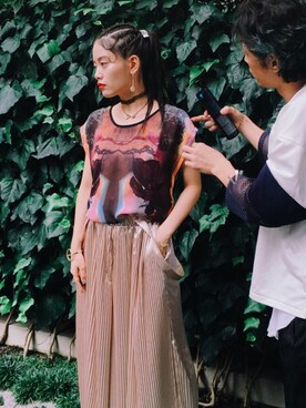 「撮影」｜「アイテム（アクセサリー）」を使った、T Λ Eさん（レディース・158cm）の夏コーディネート