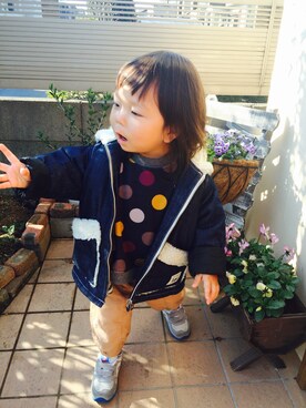 「Lee（リー）のアイテム（ブルゾン）」を使った、りおりおさん（キッズ・90cm）の冬コーディネート