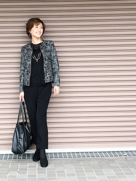「アイテム（ノーカラージャケット）」を使った、Ｌエルさん（レディース・162cm・40代）の秋コーディネート