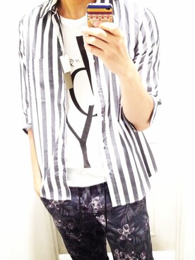 mitsukiさんの「【HARE】ワイドストライプシャツ7分袖」を使ったコーディネート