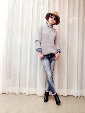 「Ungrid（アングリッド）のフレイドヘムストスリ（デニムパンツ）」を使った、ga625さん（レディース・161cm）の冬コーディネート