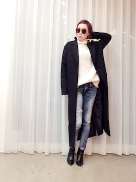 「Ungrid（アングリッド）のフレイドヘムストスリ（デニムパンツ）」を使った、ga625さん（レディース・161cm）の冬コーディネート