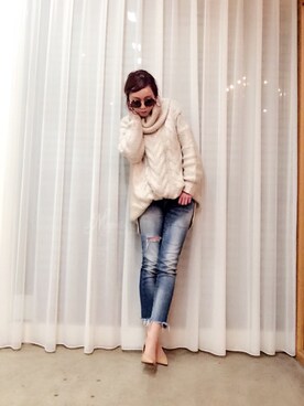 「Ungrid（アングリッド）の【Casual】ﾀｰﾄﾙｹｰﾌﾞﾙﾙｰｽﾞﾆｯﾄ（ニット/セーター）」を使った、ga625さん（レディース・161cm）の冬コーディネート