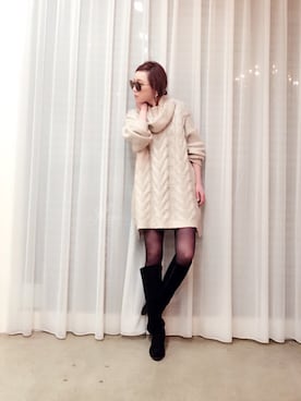 「Ungrid（アングリッド）の【Casual】ﾀｰﾄﾙｹｰﾌﾞﾙﾙｰｽﾞﾆｯﾄ（ニット/セーター）」を使った、ga625さん（レディース・161cm）の春コーディネート