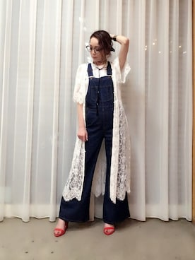 「ロングガウン」｜「アイテム（サロペット/オーバーオール）」を使った、ga625さん（レディース・161cm）の夏コーディネート