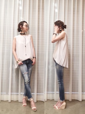 「Ungrid（アングリッド）のフレイドヘムストスリ（デニムパンツ）」を使った、ga625さん（レディース・161cm）の夏コーディネート