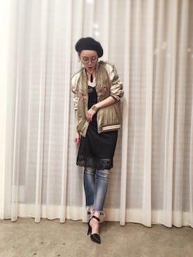 「Ungrid（アングリッド）のフレイドヘムストスリ（デニムパンツ）」を使った、ga625さん（レディース・161cm）の秋コーディネート