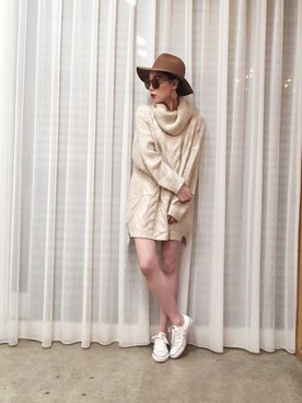 「Ungrid（アングリッド）の【Casual】ﾀｰﾄﾙｹｰﾌﾞﾙﾙｰｽﾞﾆｯﾄ（ニット/セーター）」を使った、ga625さん（レディース・161cm）の秋コーディネート