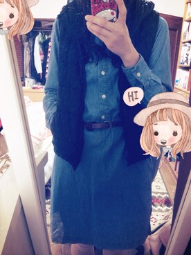 「UNIQLO（ユニクロ）のアイテム（ワンピース、ブルー系）」を使った、tanaさん（レディース・160cm）の春コーディネート