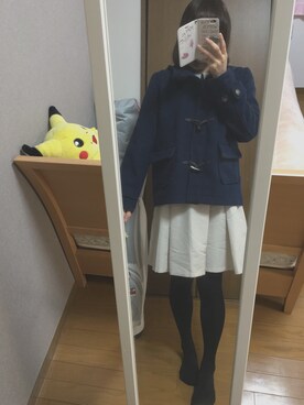 「evelyn（evelyn）のアイテム（ダッフルコート、ブルー系）」を使った、tanaさん（レディース・160cm）の春コーディネート