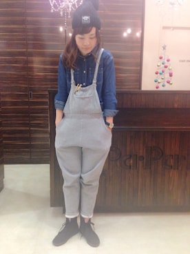 「スエット」｜「アイテム（サロペット/オーバーオール）」を使った、PaPaDoo_matsumotoさん（レディース・165cm）の秋コーディネート