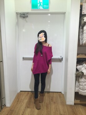 「GU（ジーユー）のアイテム（ブーツ、ブラウン系）」を使った、維維さん（レディース・165cm）の冬コーディネート