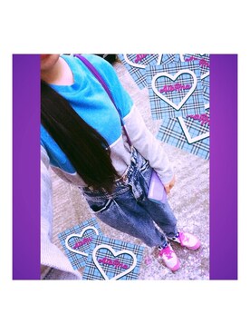 「アイテム（サスペンダー、パープル系）」を使った、AIBA RUNAさん（レディース・162cm）の冬コーディネート