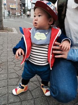 「PETIT BATEAU（プチバトー）のアイテム（ナイロンジャケット）」を使った、ricchimanさん（メンズ・70cm）の春コーディネート