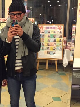 「AZUL（アズール）のアイテム（ライダースジャケット）」を使った、ryuken_matsumotoさん（メンズ・176cm）の冬コーディネート