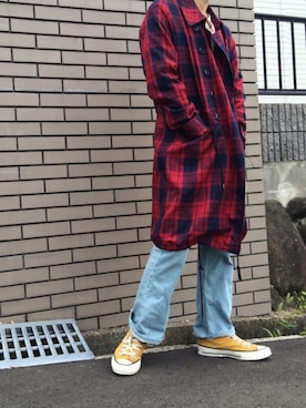 「SHAREEF（シャリーフ）のアイテム（トレンチコート）」を使った、ばっさーさん（メンズ・171cm）の秋コーディネート