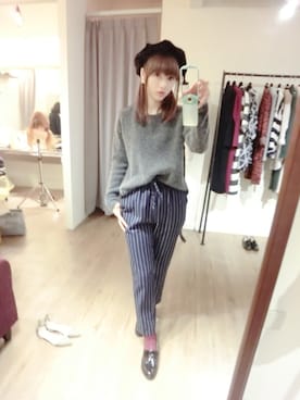 「毛衣」｜「アイテム（ハンチング/ベレー帽）」を使った、莊鎔榕さん（レディース・169cm）の春コーディネート