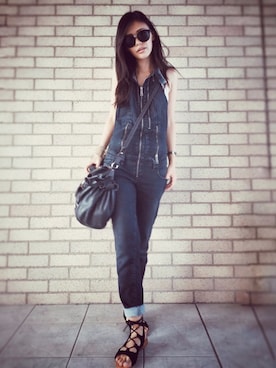 「DIESEL（ディーゼル）のアイテム（つなぎ/オールインワン）」を使った、HAL さん（レディース・155cm）の夏コーディネート