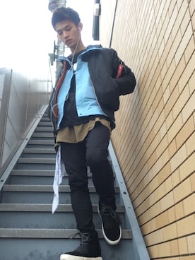 「northface」｜「アイテム（ナイロンジャケット）」を使った、Y.K.CHさん（メンズ・173cm）の冬コーディネート