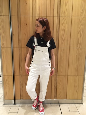 「AVIREX（アヴィレックス）のアイテム（サロペット/オーバーオール）」を使った、Reiさん（レディース・157cm）の春コーディネート