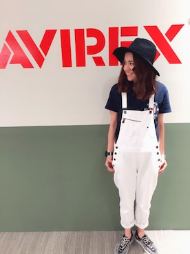 「AVIREX（アヴィレックス）のアイテム（サロペット/オーバーオール）」を使った、Reiさん（レディース・157cm）の夏コーディネート