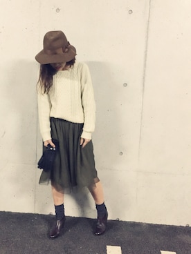 「リバーシブル」｜「アイテム（ブーティ）」を使った、yurryさん（レディース・159cm）の冬コーディネート