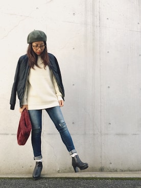 「ファークラッチ」｜「アイテム（ブルゾン）」を使った、yurryさん（レディース・159cm）の冬コーディネート