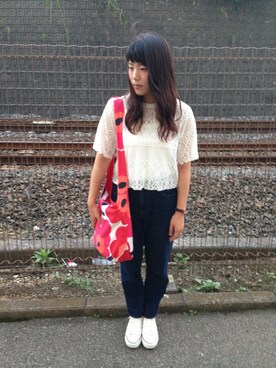 「アイテム（アナログ腕時計、ピンク系）」を使った、ずーちゃんさん（レディース・158cm）の夏コーディネート