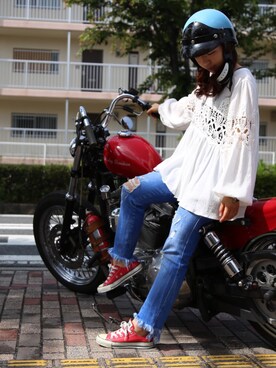 シャツ ブラウスを使った バイク女子 の人気ファッションコーディネート Wear