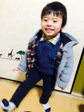 「アイテム（ダッフルコート）」を使った、キキさん（キッズ・100cm）の冬コーディネート