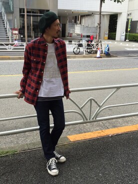 「ベンデイビス」｜「アイテム（ハンチング/ベレー帽）」を使った、BENCH AT THE GREENEさん（メンズ・173cm）の夏コーディネート